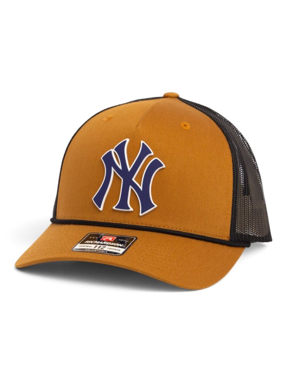 New York Yankees NY Navy 3D Snapback Trucker Rope Hat- Carmel/ Black